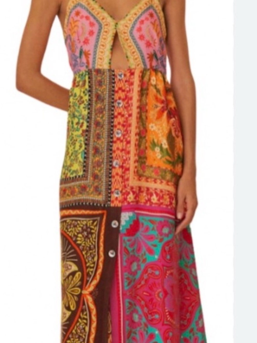FARM Rio Mixed Scarves Multicolored Cutout Dress, Small